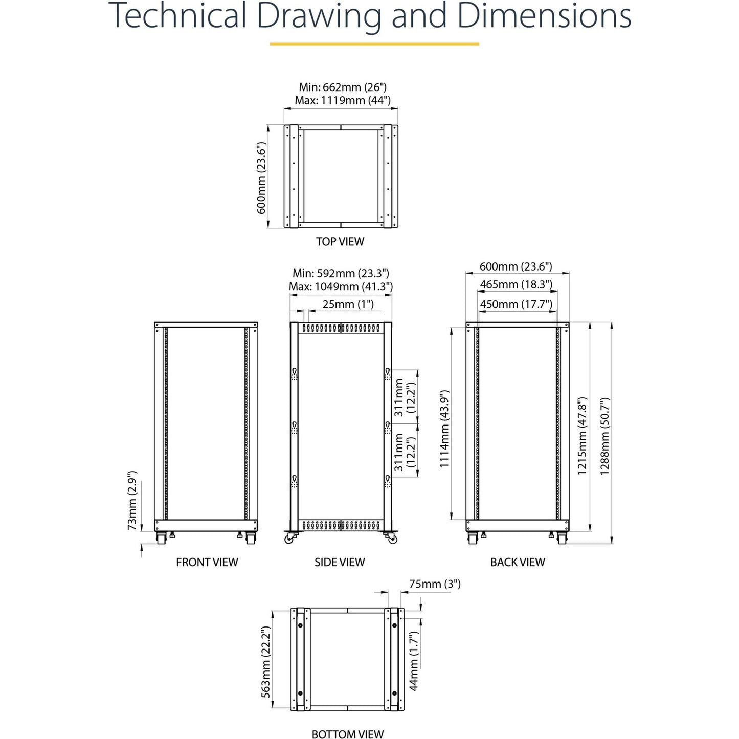 StarTech 25u Adjustable Depth 4 Post Server Rack (4POSTRACK25U)
