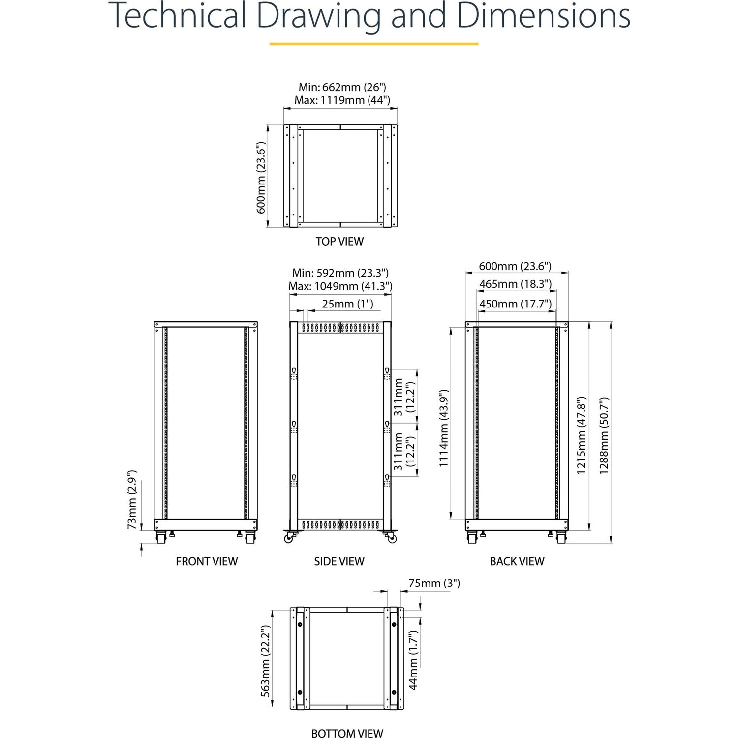 StarTech 25u Adjustable Depth 4 Post Server Rack (4POSTRACK25U)