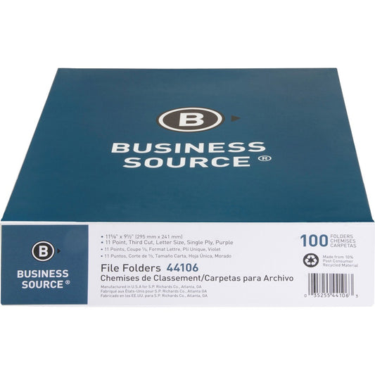 Business Source 1/3 Tab Cut Recycled Top Tab File Folder (44106)