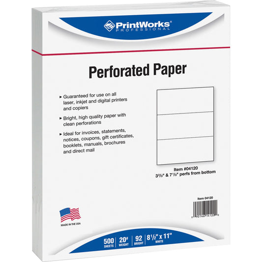 PrintWorks Professional Pre-Perforated Paper for Invoices, Statements, Gift Certificates & More (04120)