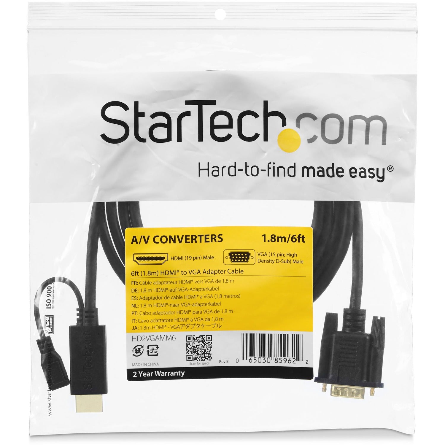 StarTech 10ft Hdmi To Vga Active Converter Cable (HD2VGAMM10)