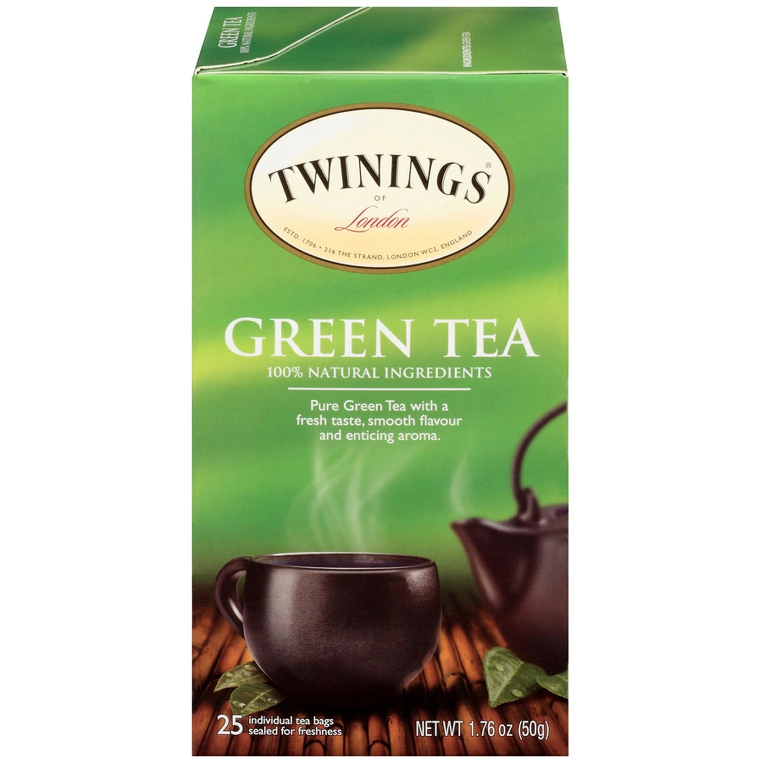 TWININGS Tea Bags, Green, 1.76 oz, 25/Box (09187)