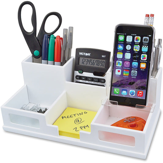 Victor W9525 Pure White Desk Organizer with Smart Phone Holder&trade