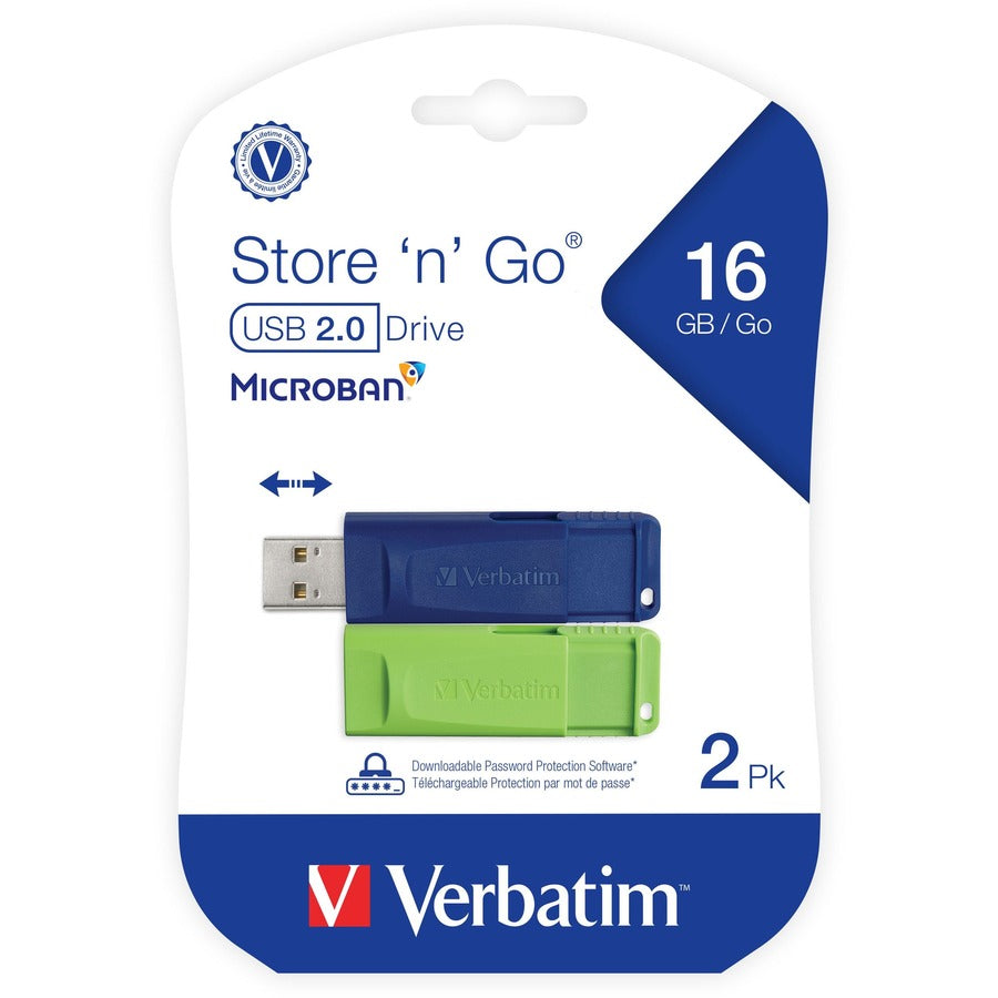  USB Flash Drive - 2pk - Blue, Green (98713)