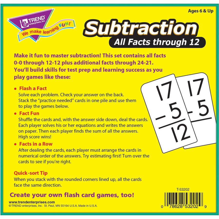 Trend Subtraction all facts through 12 Flash Cards (53202)