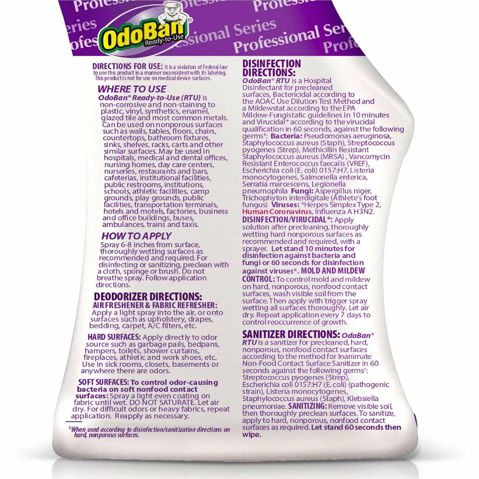 OdoBan Lavender Deodorizer Disinfectant Spray (910162QC12)