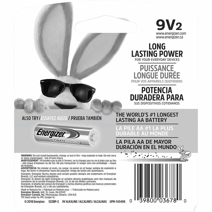 Energizer 9-Volt MAX Alkaline Batteries, 2-Packs (522BP2CT)