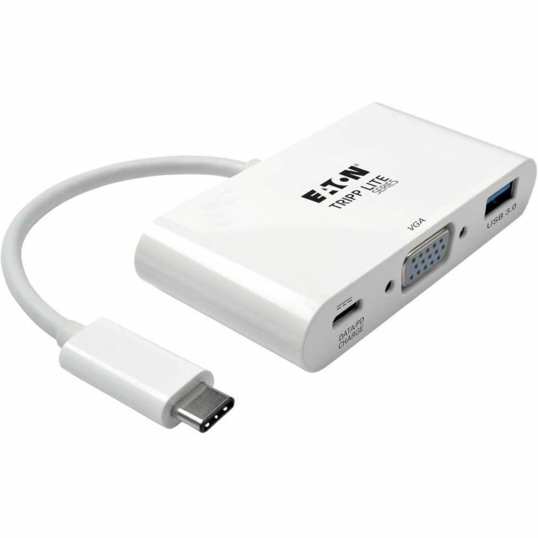 Eaton Tripp Lite Series USB-C to VGA Adapter with USB 3.x (5Gbps) Hub Ports and 60W PD Charging, White (U44406NVUC)