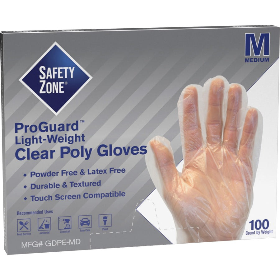 Safety Zone Clear Powder Free Polyethylene Gloves (GDPEMD)