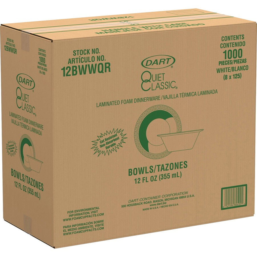 Dart Quiet Classic 12 oz Laminated Foam Bowls (12BWWQRCT)