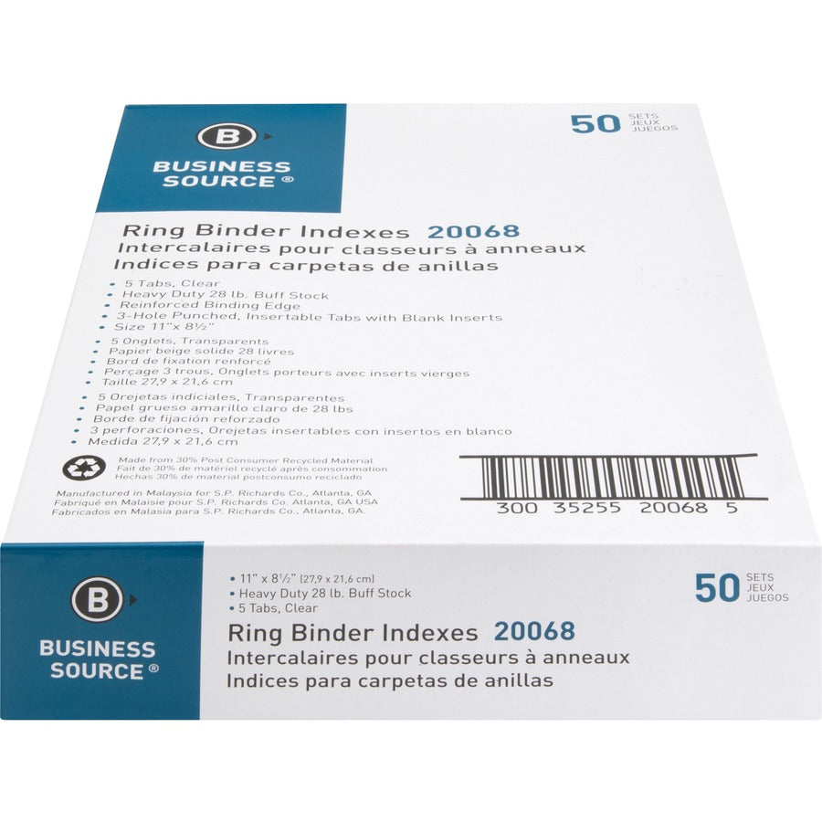 Business Source Buff Stock Ring Binder Indexes (20068BX)