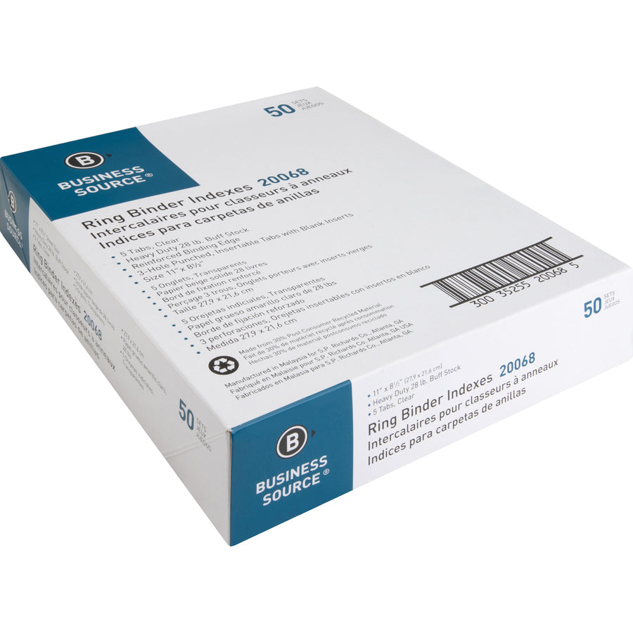 Business Source Buff Stock Ring Binder Indexes (20068BX)