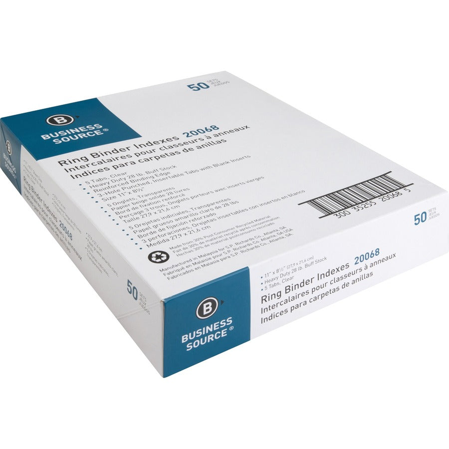 Business Source Buff Stock Ring Binder Indexes (20068BX)