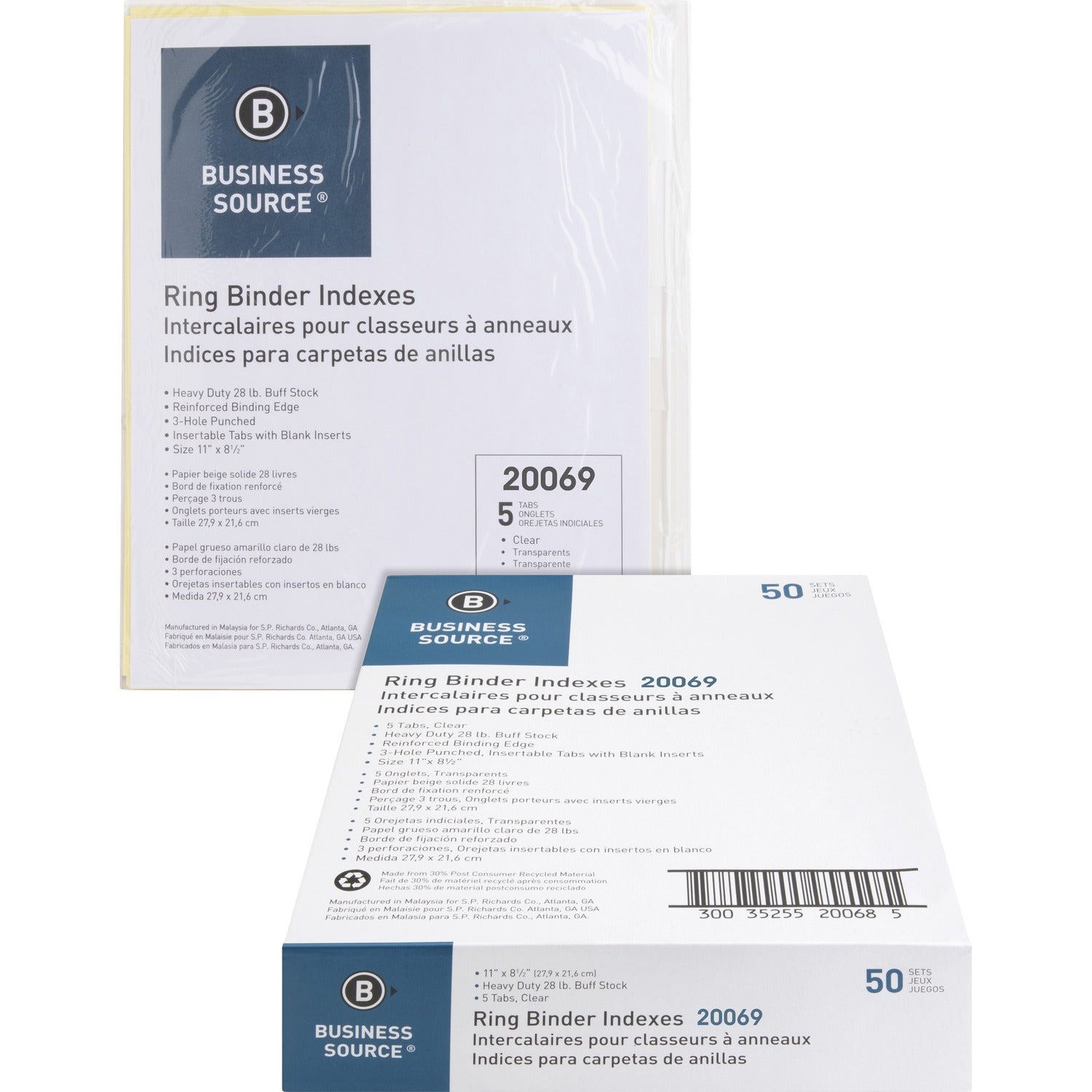 Business Source Buff Stock Ring Binder Indexes (20069BX)