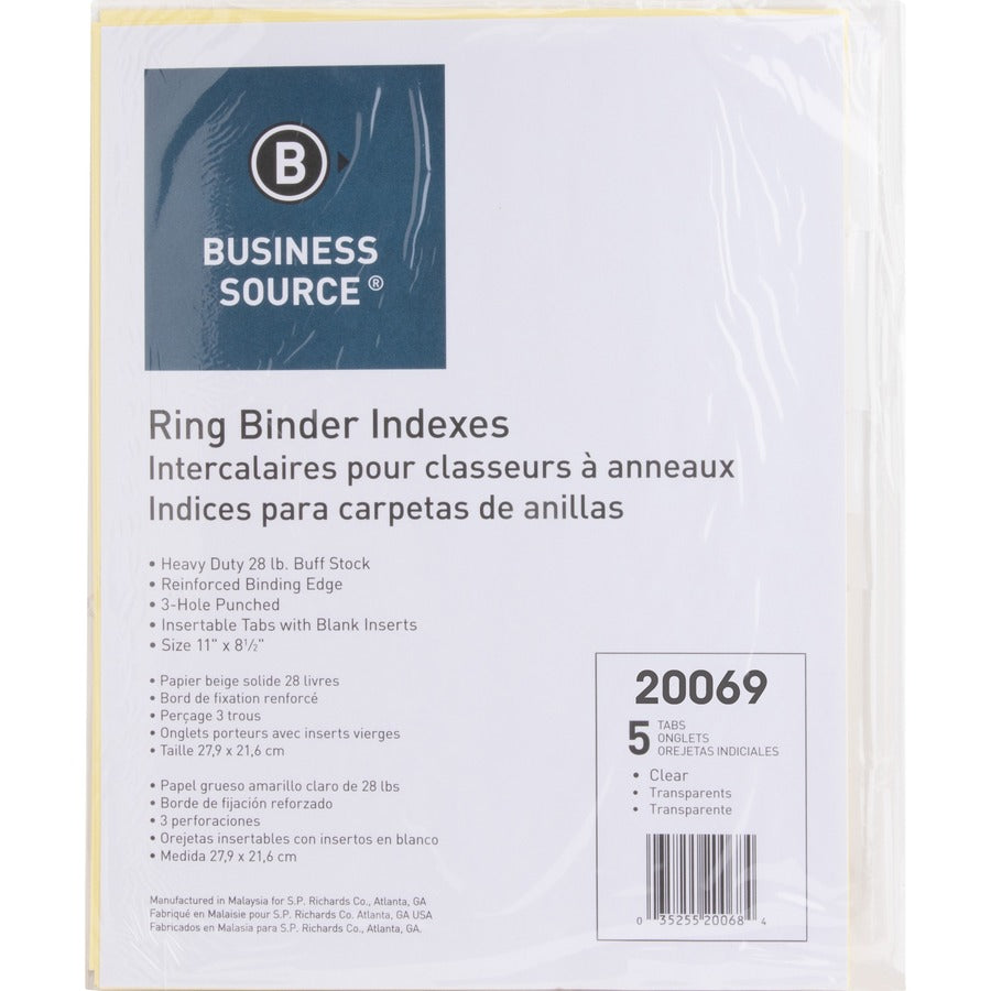 Business Source Buff Stock Ring Binder Indexes (20069BX)