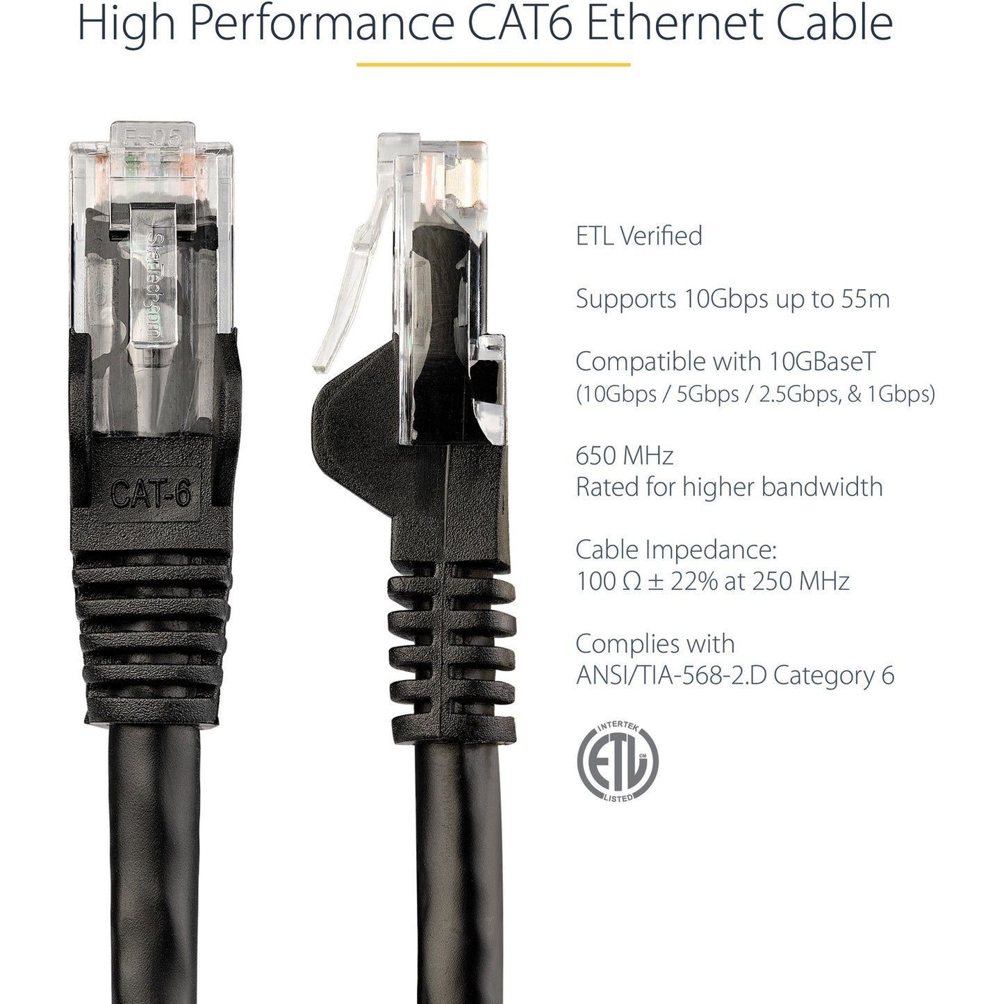 StarTech 1ft Cat6 Ethernet Cable Black 100w Poe (N6PATCH1BK)