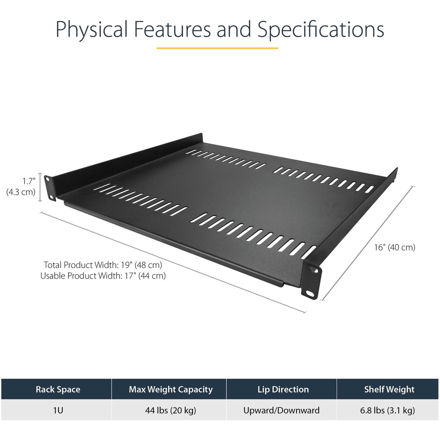 StarTech 1u Vented Server Rack Cabinet Shelf 16in (CABSHELF116V)
