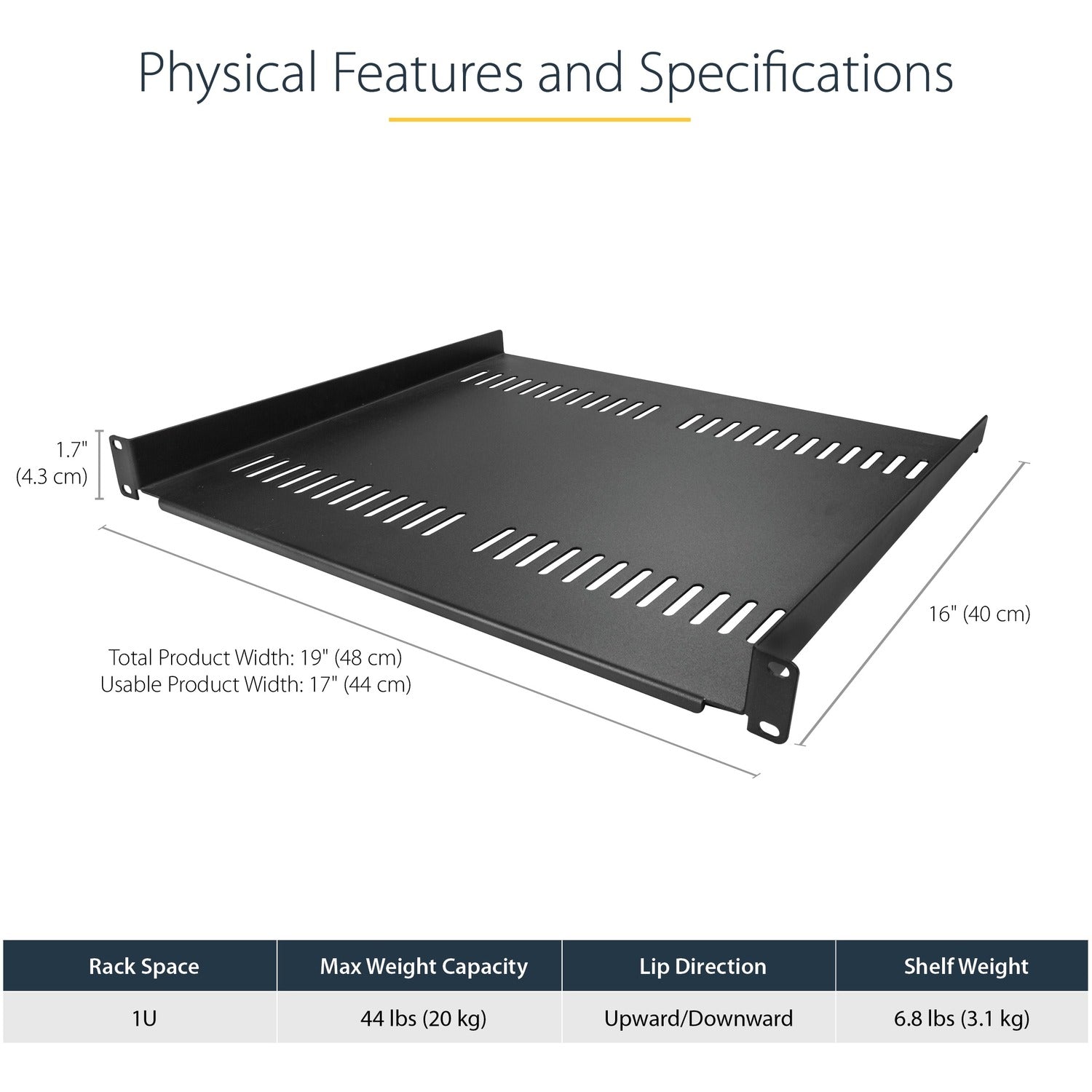 StarTech 1u Vented Server Rack Cabinet Shelf 16in (CABSHELF116V)