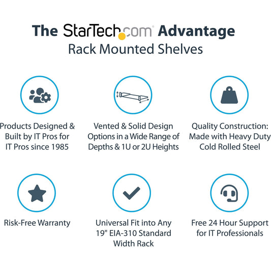 StarTech 1u Vented Server Rack Cabinet Shelf 7in (CABSHELF1U7V)