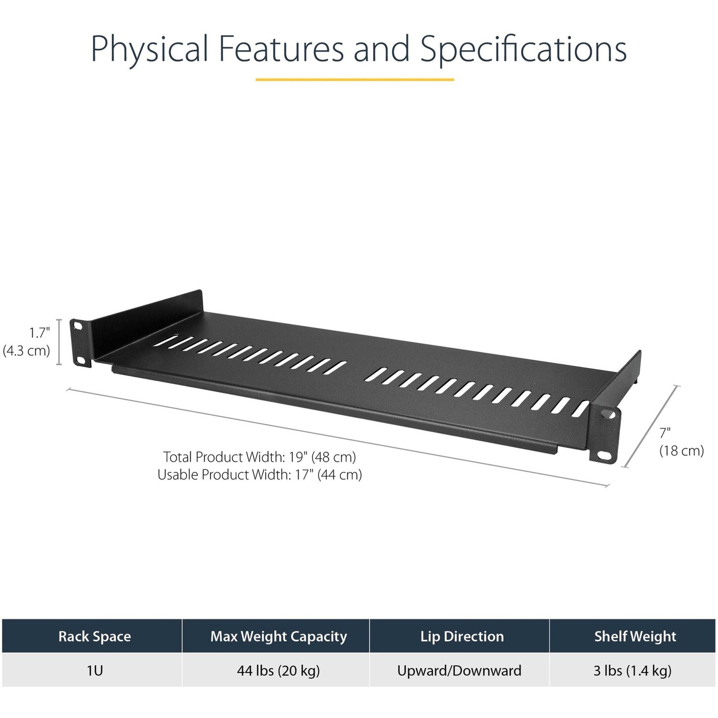 StarTech 1u Vented Server Rack Cabinet Shelf 7in (CABSHELF1U7V)