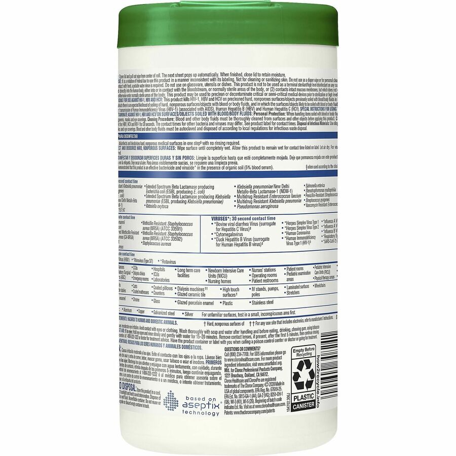 Clorox Healthcare Hydrogen Peroxide Cleaner Disinfectant Wipes (30824)