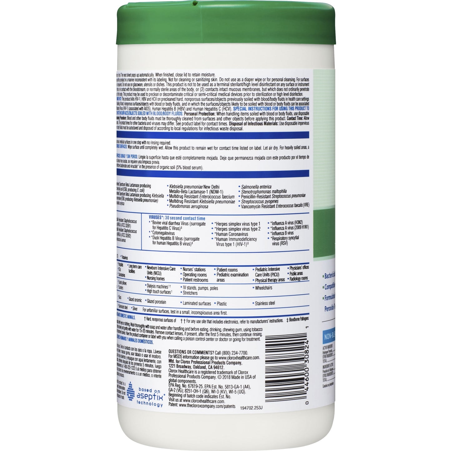 Clorox Healthcare Hydrogen Peroxide Cleaner Disinfectant Wipes (30824)