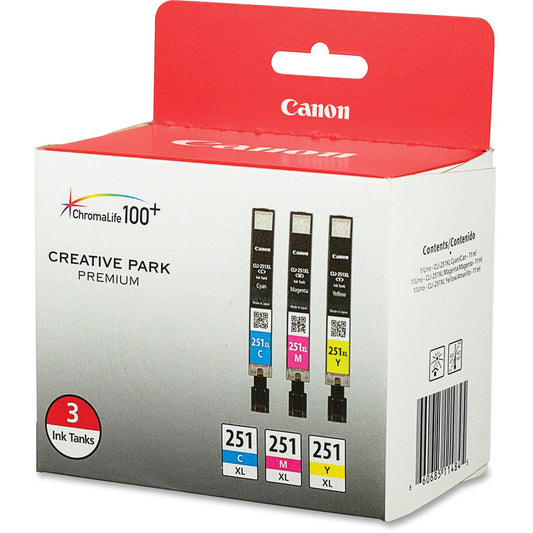 Canon CLI-251XL Original Inkjet Ink Cartridge - Cyan, Magenta, Yellow - 3 / Pack (CLI251XLCMY)