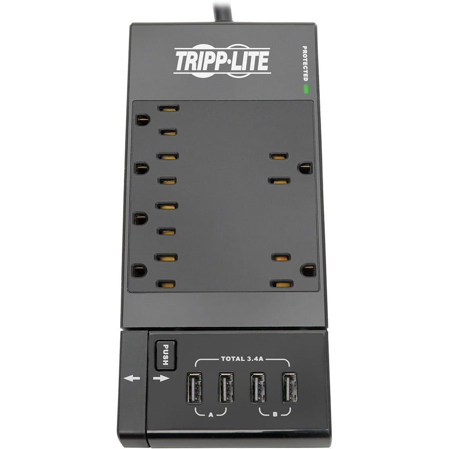 Tripp Lite by Eaton Protect It! 6-Outlet Surge Protector, 4 USB Ports, 6 ft. Cord, 1080 Joules, Diagnostic LED, Black Housing (TLP66USBR)