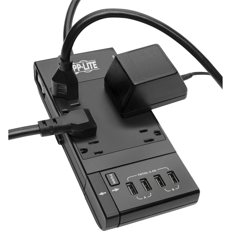 Tripp Lite by Eaton Protect It! 6-Outlet Surge Protector, 4 USB Ports, 6 ft. Cord, 1080 Joules, Diagnostic LED, Black Housing (TLP66USBR)