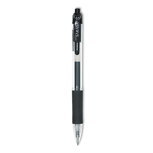 Zebra Sarasa Dry Gel X20 Gel Pen, Retractable, Fine 0.5 mm, Black Ink, Clear/Black Barrel, 12/Pack (46710)