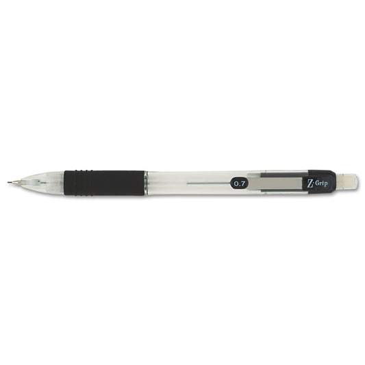 Zebra Z-Grip Mechanical Pencil, 0.7 mm, HB (#2), Black Lead, Clear/Black Barrel, Dozen (52410)