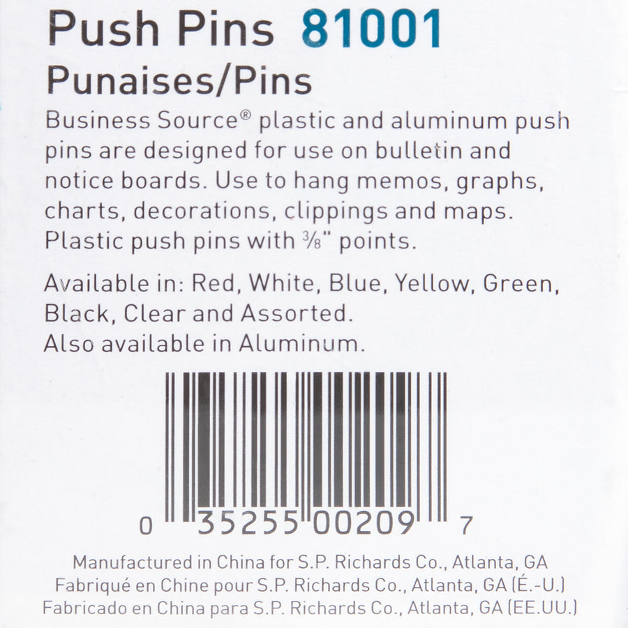 Business Source 1/2" Head Push Pins (81001)