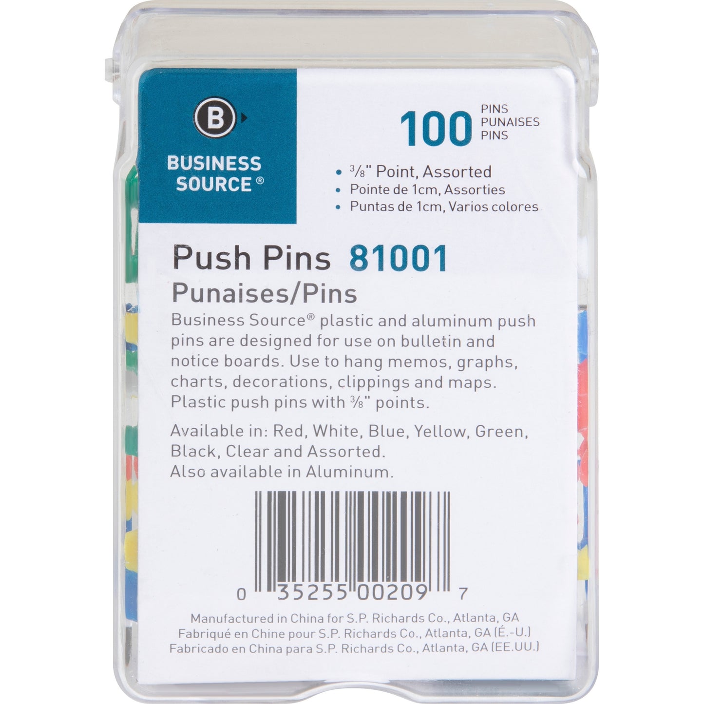 Business Source 1/2" Head Push Pins (81001)