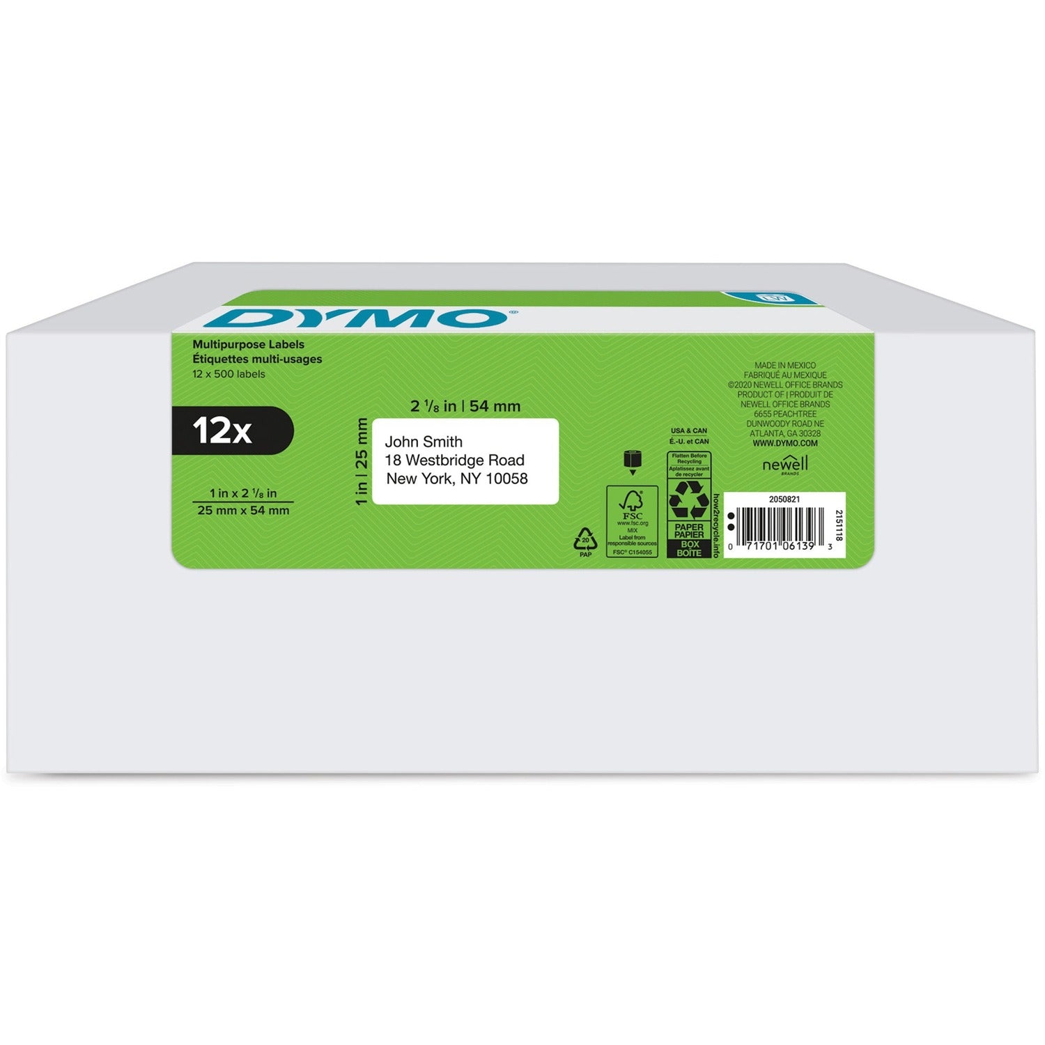 DYMO Dy Lw 1in X 2-1/8in Wht Multi 500ct 12pk (2050821)