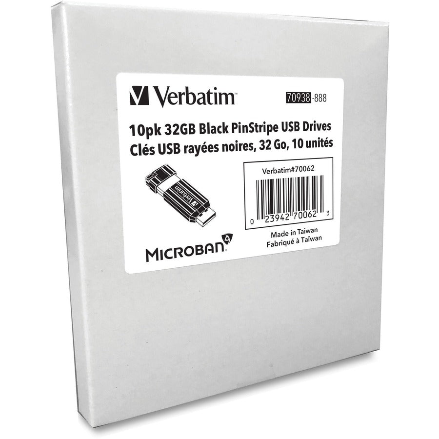 Microban 32GB PinStripe USB Flash Drive - Business 10pk - Black (70062)