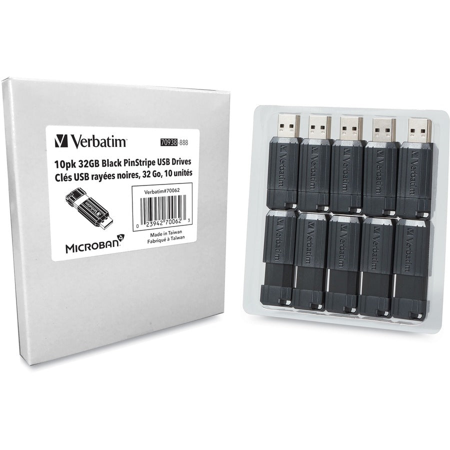 Microban 32GB PinStripe USB Flash Drive - Business 10pk - Black (70062)