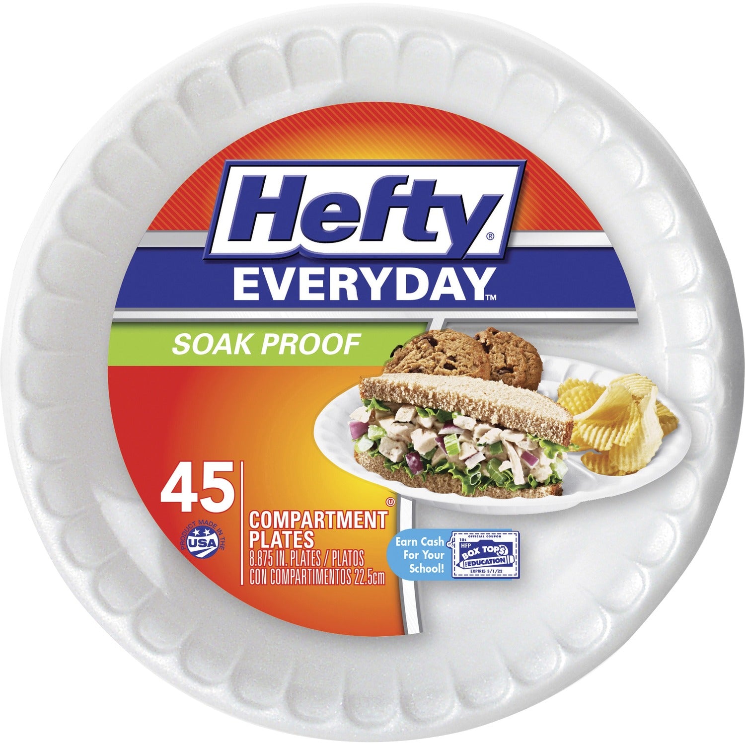 Hefty Everyday 8-7/8" 3-Compartment Foam Plates (D28845)