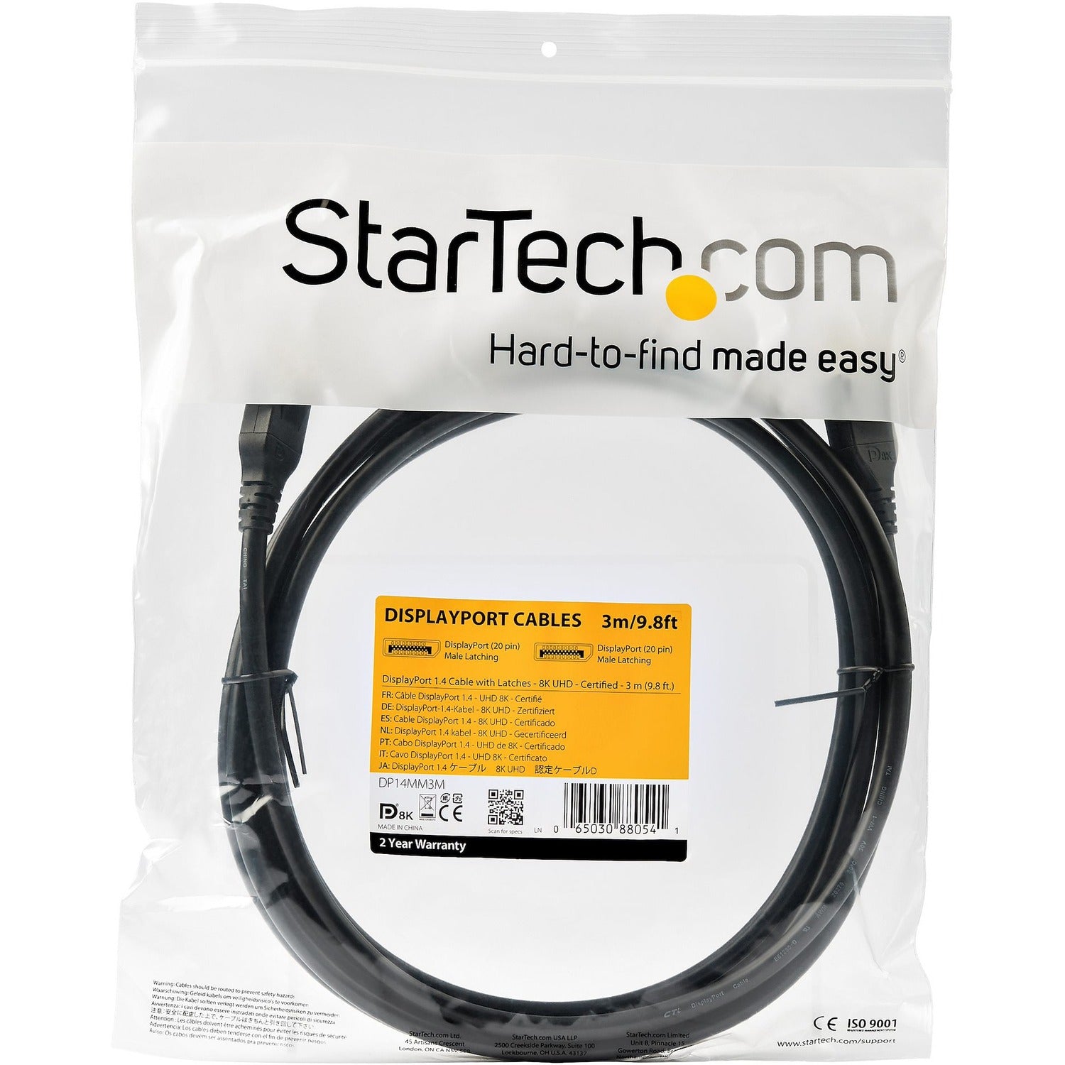 StarTech 10ft Certified 8k Displayport 1.4 Cable (DP14MM3M)