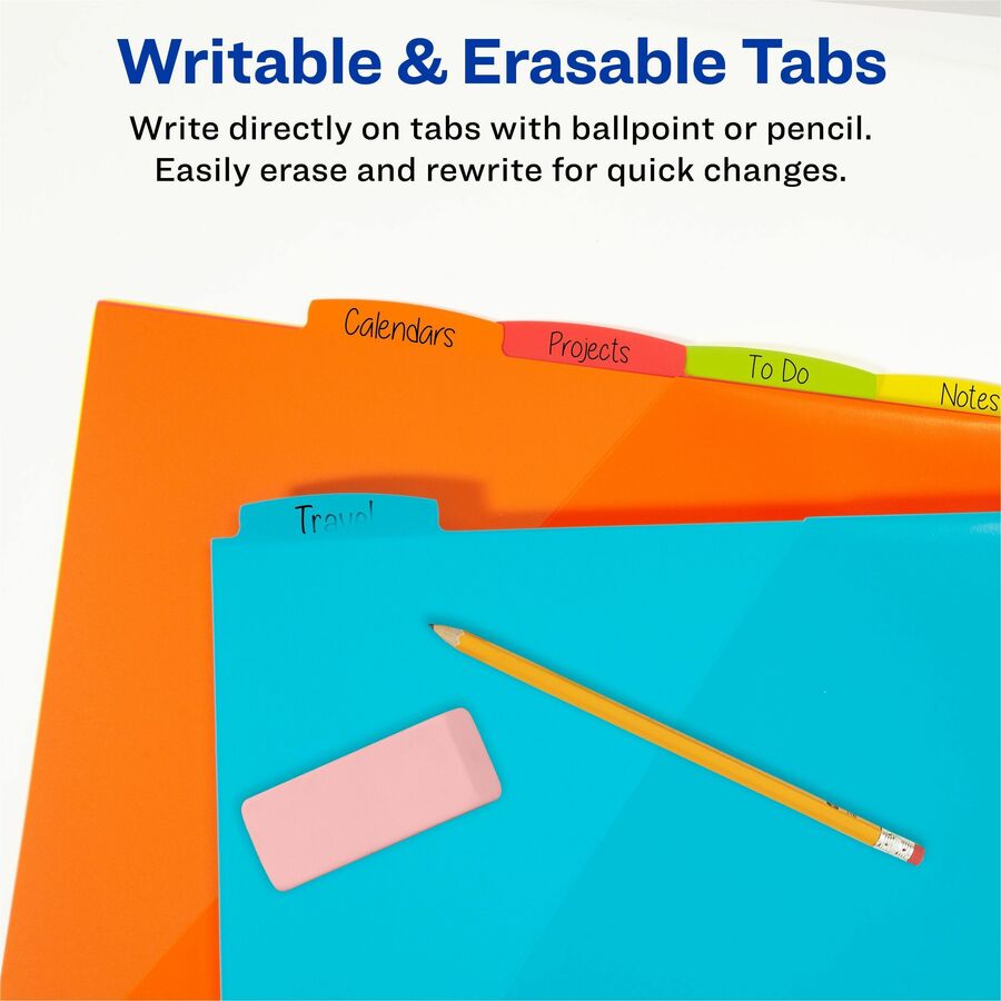 Avery Write & Erase 8-Tab Plastic Dividers, Pockets, Brights (16103)