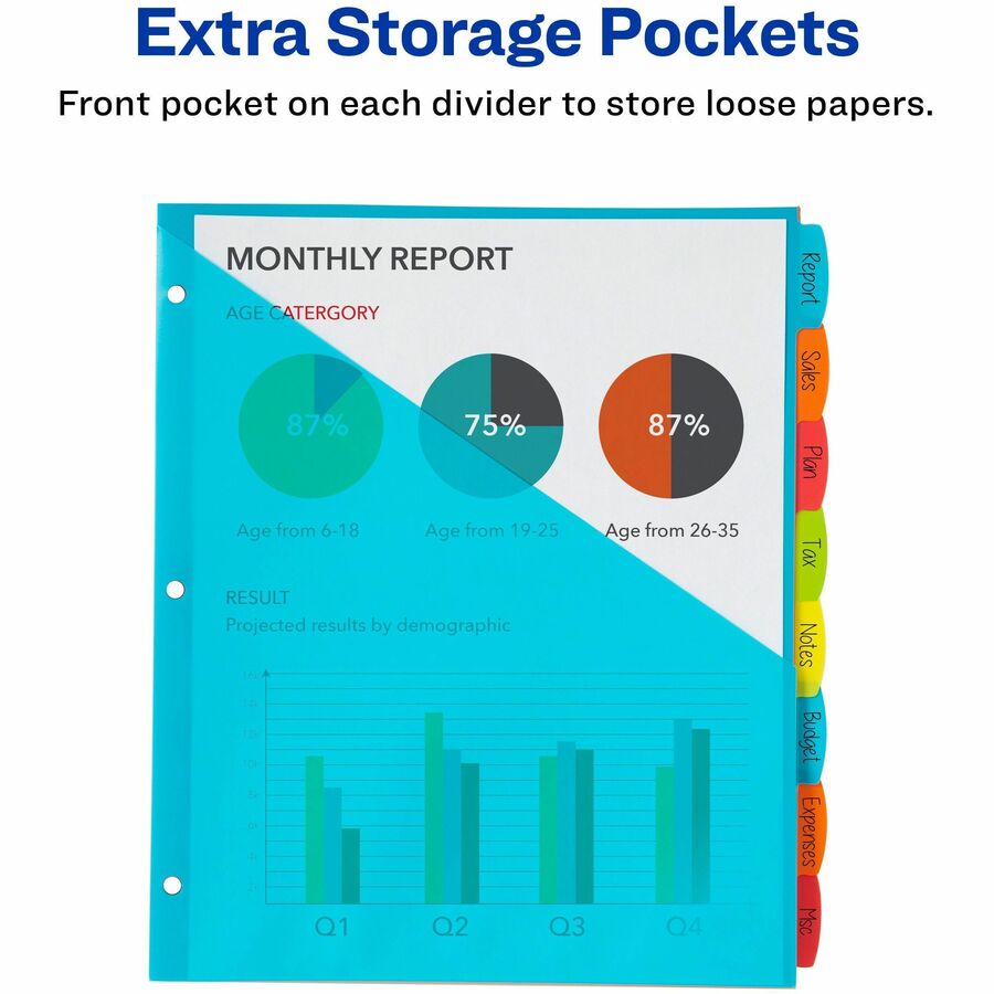 Avery Write & Erase 8-Tab Plastic Dividers, Pockets, Brights (16103)