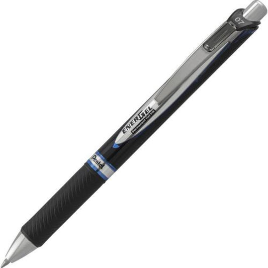 Pentel EnerGel PRO Hybrid Gel Pen, Retractable, Medium 0.7 mm, Blue Ink, Black Barrel, 3/Pack (BLP77BP3C)