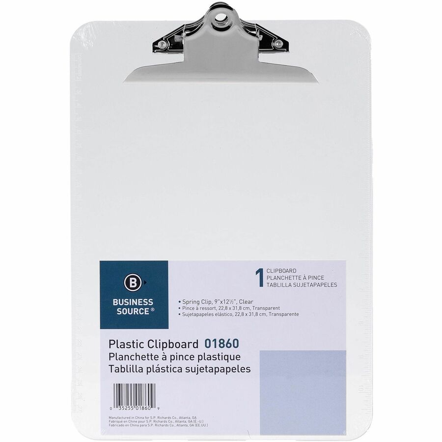 Business Source Spring Clip Plastic Clipboard (01860)