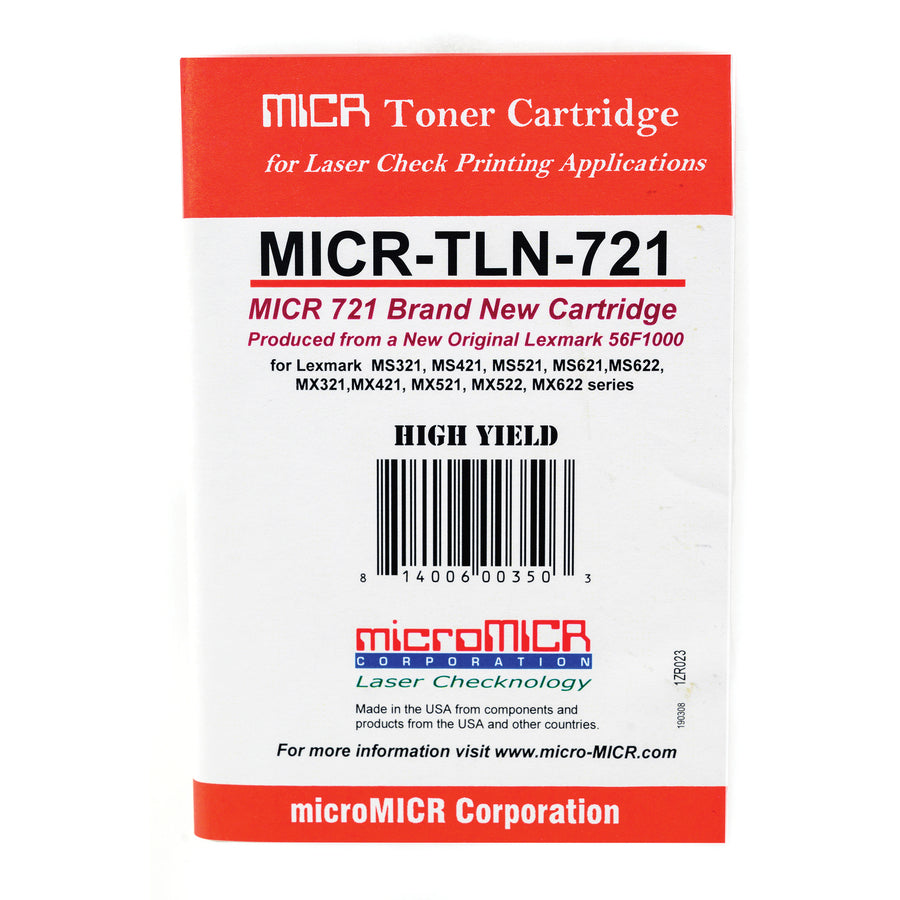 microMICR MICR Laser Toner Cartridge - Alternative for Lexmark 56F1000 - Black - 1 Each (MICRTLN721)