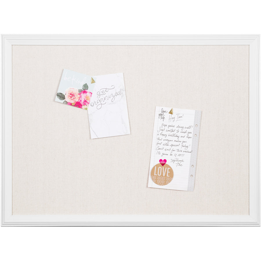 U Brands Linen Cork Linen Bulletin Board, 23" x 17" , White Wood Frame (3264U00-01)