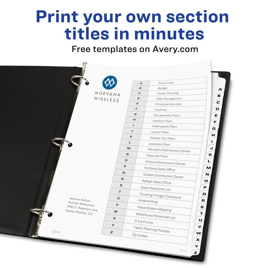  A-Z Black & White Table of Contents Dividers (11828)