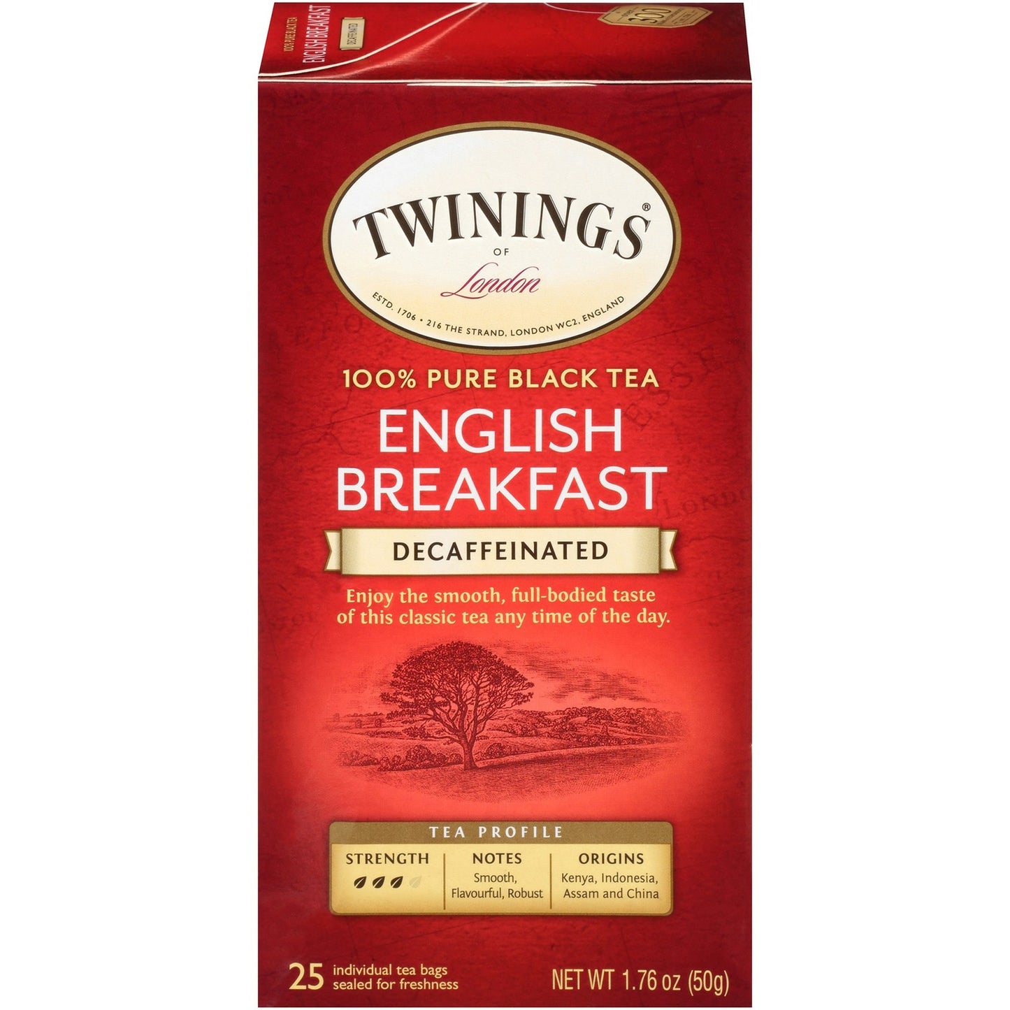 TWININGS Tea Bags, English Breakfast Decaf, 1.76 oz, 25/Box (09182)