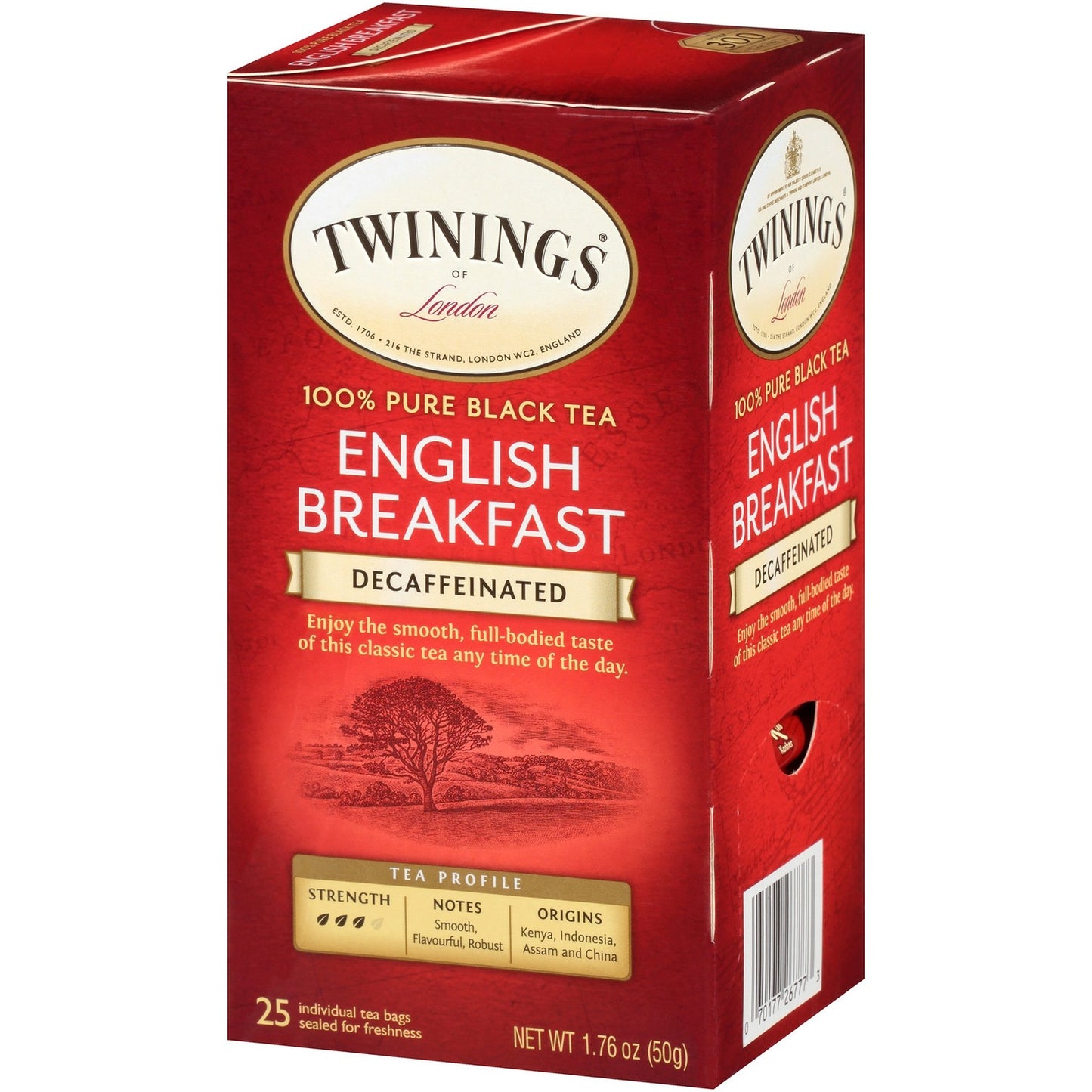 TWININGS Tea Bags, English Breakfast Decaf, 1.76 oz, 25/Box (09182)
