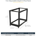 StarTech 15u 19in Open Frame Server Rack 22-40in (4POSTRACK15U)