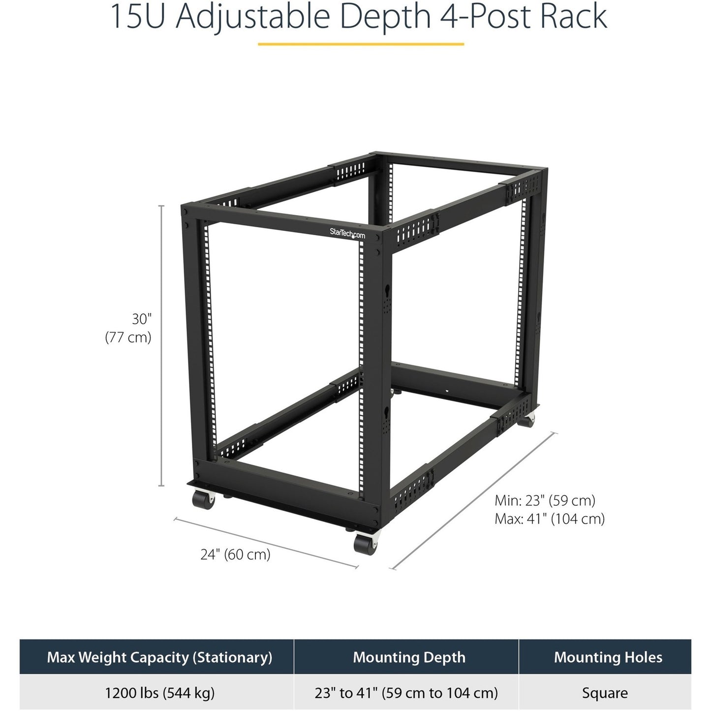 StarTech 15u 19in Open Frame Server Rack 22-40in (4POSTRACK15U)