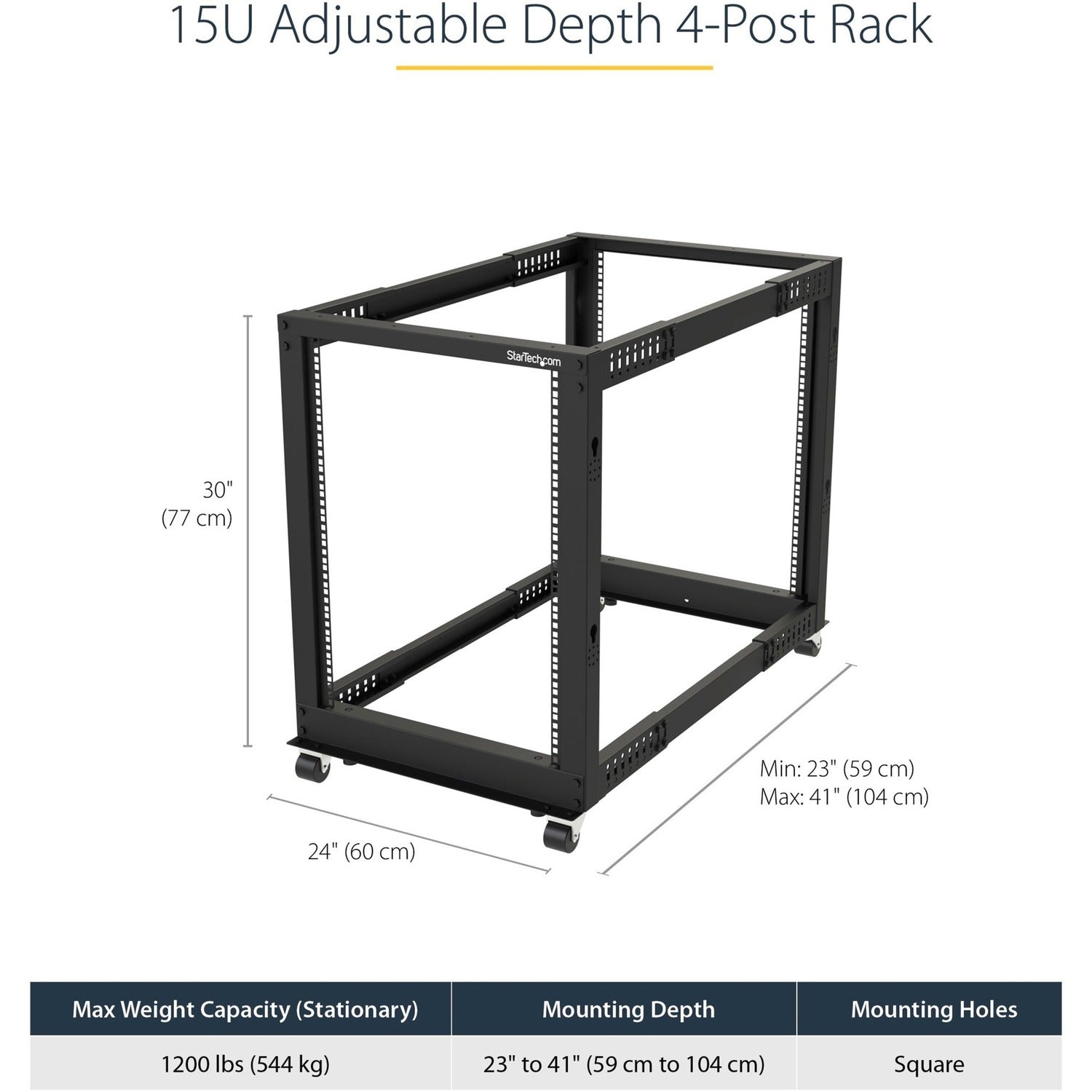 StarTech 15u 19in Open Frame Server Rack 22-40in (4POSTRACK15U)